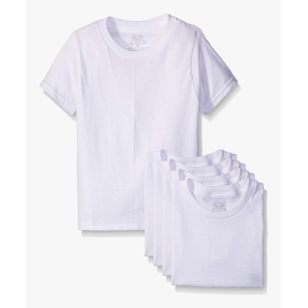Fruit of the Loom Boy's Large 14/16 White Crew T-Shirt Short Sleeve Set Of 5 NEW